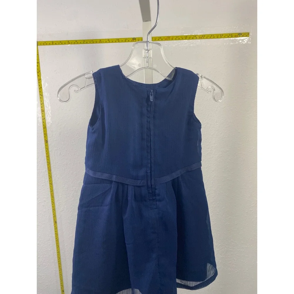 Carters Baby Girls Navy‎ Blue Pleated Chiffon Special Occasion Dress 12M